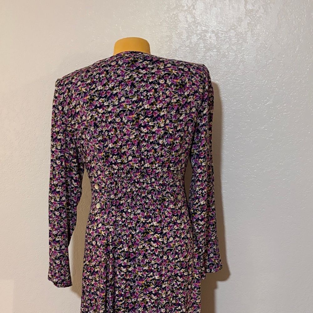 Dark Floral Long Sleeve Maxi Dress Navy Purple Vintage 90s Grandma Goth Grunge - Picture 4 of 10